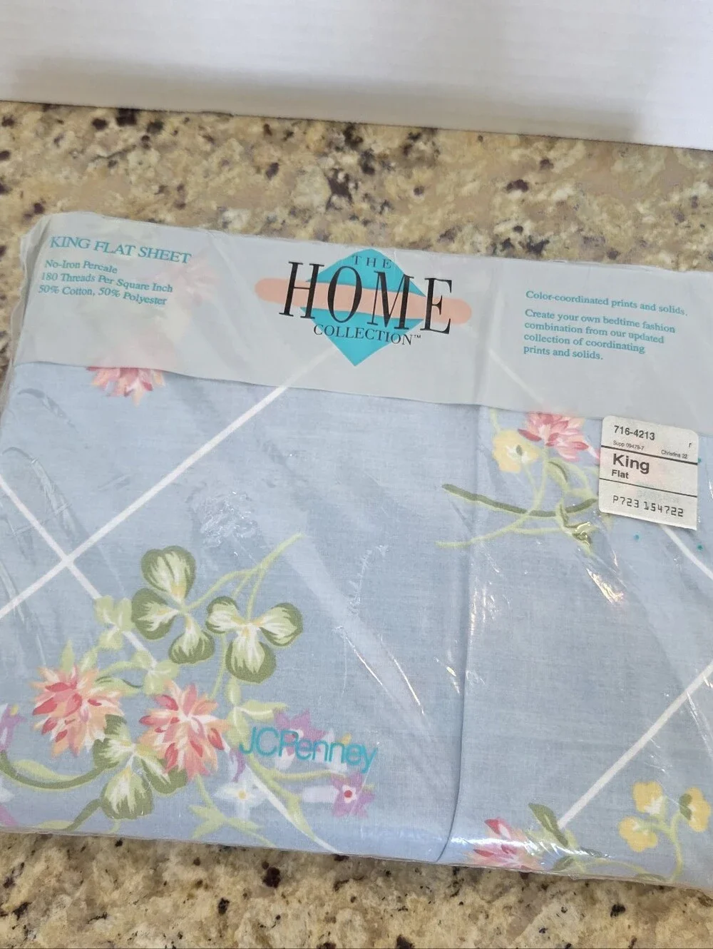 JCPenney Vintage Home Collection King Size Flat Sheet Blue Floral Christina NEW